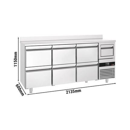 GGM Gastro Commercial Back Bar Bottle Cooler PREMIUM - 2135x600x1150mm - with 6 Drawers, upstand & knock box for coffee - 570L