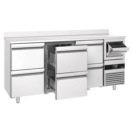 GGM Gastro Commercial Back Bar Bottle Cooler PREMIUM - 2135x600x1150mm - with 6 Drawers, upstand & knock box for coffee - 570L