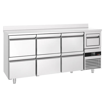 GGM Gastro Commercial Back Bar Bottle Cooler PREMIUM - 2135x600x1150mm - with 6 Drawers, upstand & knock box for coffee - 570L