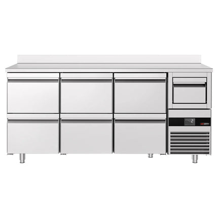 GGM Gastro Commercial Back Bar Bottle Cooler PREMIUM - 2135x600x1150mm - with 6 Drawers, upstand & knock box for coffee - 570L