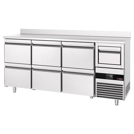 GGM Gastro Commercial Back Bar Bottle Cooler PREMIUM - 2135x600x1150mm - with 6 Drawers, upstand & knock box for coffee - 570L