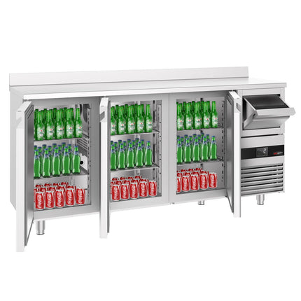GGM Gastro Commercial Back Bar Bottle Cooler PREMIUM - 2140x600x1150mm - with 3 Hinged Glass Doors, upstand & knock box for coffee - 632L