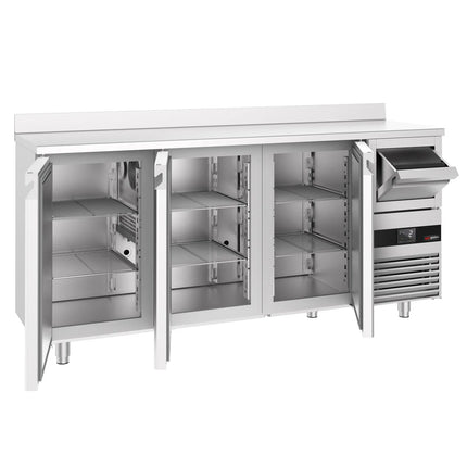 GGM Gastro Commercial Back Bar Bottle Cooler PREMIUM - 2140x600x1150mm - with 3 Hinged Glass Doors, upstand & knock box for coffee - 632L
