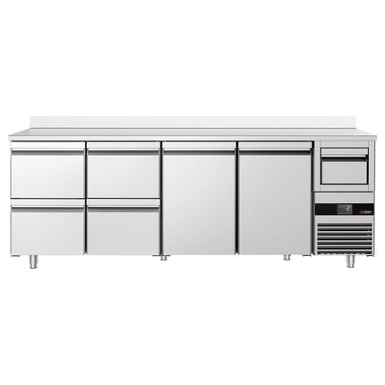 GGM Gastro Commercial Back Bar Bottle Cooler PREMIUM - 2690x600mm - 775L - with 2 Doors & 4 Drawers, upstand & knock box for coffee, auto defrost - Stainless Steel