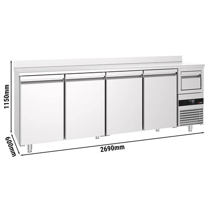 GGM Gastro Commercial Back Bar Bottle Cooler PREMIUM - 2690x600x1150mm - 775L - with 4 Solid Doors, upstand & knock box for coffee