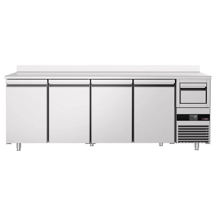 GGM Gastro Commercial Back Bar Bottle Cooler PREMIUM - 2690x600x1150mm - 775L - with 4 Solid Doors, upstand & knock box for coffee