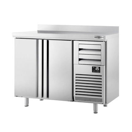 GGM Gastro Commercial Back Bar Bottle Cooler PREMIUM PLUS - 1468x600x1150mm - with 2 Solid Doors & 2 Drawers, upstand, locks & auto defrost - 340L