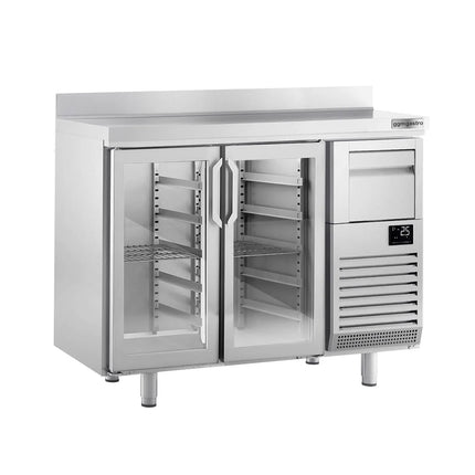 GGM Gastro Commercial Back Bar Bottle Cooler PREMIUM PLUS - 1468x600x1150mm - 340L - with 2 Hinged Glass Doors, upstand & knock box for coffee