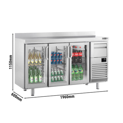 GGM Gastro Commercial Back Bar Bottle Cooler PREMIUM PLUS - 1960x600x1150mm - 520L - with 3 Hinged Glass Doors, upstand & knock box for coffee - Stainless Steel