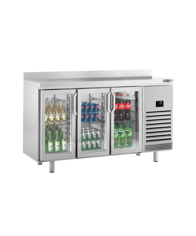 GGM Gastro Commercial Back Bar Bottle Cooler PREMIUM PLUS - 1960x700mm - 465L - with 3 Hinged Glass Doors, upstand & locks