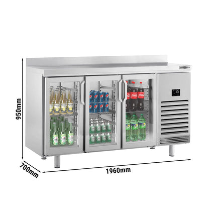 GGM Gastro Commercial Back Bar Bottle Cooler PREMIUM PLUS - 1960x700mm - 465L - with 3 Hinged Glass Doors, upstand & locks