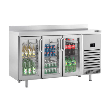 GGM Gastro Commercial Back Bar Bottle Cooler PREMIUM PLUS - 1960x700mm - 465L - with 3 Hinged Glass Doors, upstand & locks