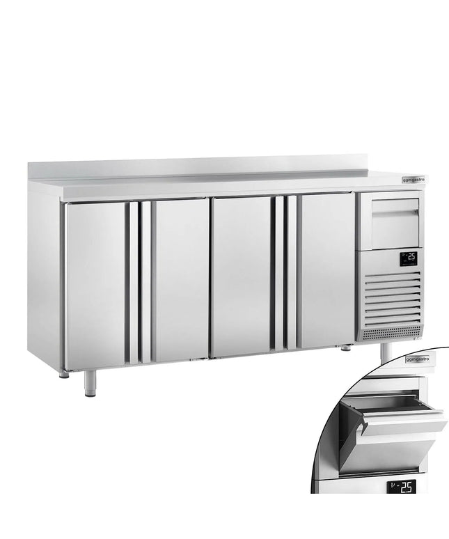 GGM Gastro Commercial Back Bar Bottle Cooler PREMIUM PLUS - 2452x600x1150mm - with 4 Solid Doors, upstand & knock box for coffee - 690L