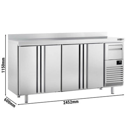 GGM Gastro Commercial Back Bar Bottle Cooler PREMIUM PLUS - 2452x600x1150mm - with 4 Solid Doors, upstand & knock box for coffee - 690L