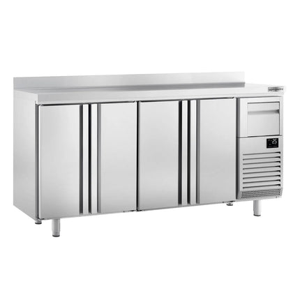 GGM Gastro Commercial Back Bar Bottle Cooler PREMIUM PLUS - 2452x600x1150mm - with 4 Solid Doors, upstand & knock box for coffee - 690L