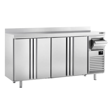 GGM Gastro Commercial Back Bar Bottle Cooler PREMIUM PLUS - 2452x600x1150mm - with 4 Solid Doors, upstand & knock box for coffee - 690L