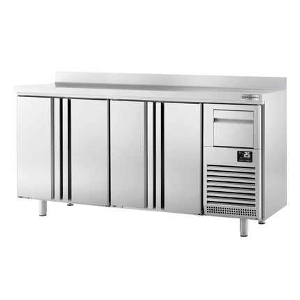 GGM Gastro Commercial Back Bar Bottle Cooler PREMIUM PLUS - 2452x600x1150mm - with 4 Solid Doors, upstand & knock box for coffee - 690L