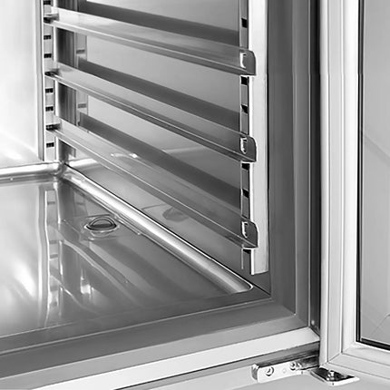 GGM Gastro Commercial Back Bar Bottle Cooler PREMIUM PLUS - 2452x600x1150mm - 690L - with 4 Hinged Glass Doors, 2 Drawers, upstand & locks - Stainless Steel