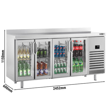 GGM Gastro Commercial Back Bar Bottle Cooler PREMIUM PLUS - 2452x700mm - 630L - with 4 Hinged Glass Doors, upstand