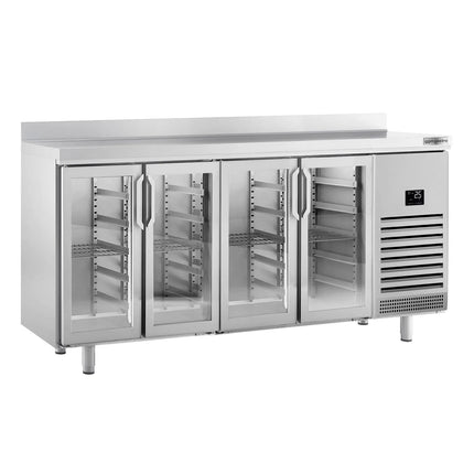 GGM Gastro Commercial Back Bar Bottle Cooler PREMIUM PLUS - 2452x700mm - 630L - with 4 Hinged Glass Doors, upstand