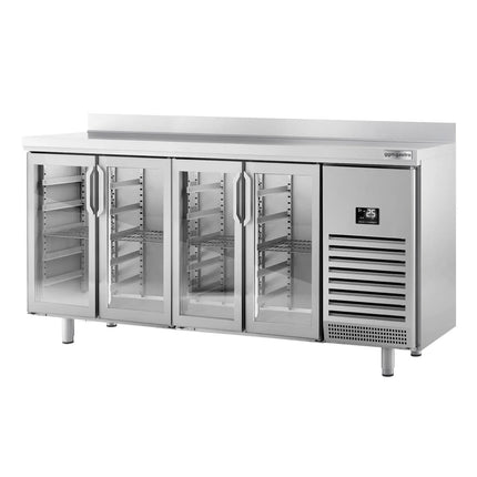 GGM Gastro Commercial Back Bar Bottle Cooler PREMIUM PLUS - 2452x700mm - 630L - with 4 Hinged Glass Doors, upstand