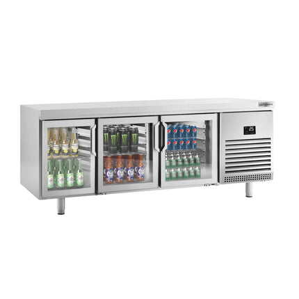 GGM Gastro Commercial Back Bar Bottle Cooler PREMIUM PLUS - Bakery - 2185x800mm - 610L - with 6 Hinged Glass Doors, LED lighting, locks, fan-assisted cooling, auto defrost - Stainless Steel