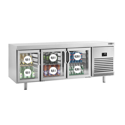 GGM Gastro Commercial Back Bar Bottle Cooler PREMIUM PLUS - Bakery - 2185x800mm - 610L - with 6 Hinged Glass Doors, LED lighting, locks, fan-assisted cooling, auto defrost - Stainless Steel