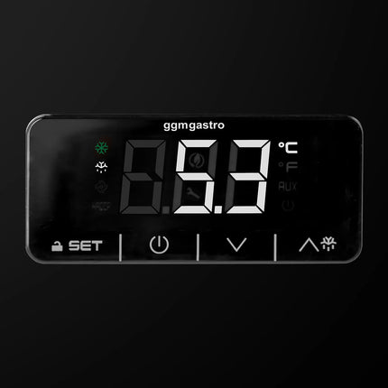 GGM Gastro Commercial Back Bar Bottle Cooler PREMIUM PLUS - Premium PLUS - 1989x512mm - 469L - with 3 Hinged Glass Doors, LED lighting, locks, auto defrost, fan-assisted cooling - Black