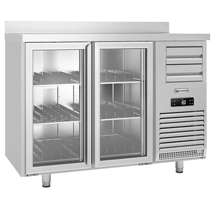 GGM Gastro Commercial Back Bar Bottle Cooler PREMIUM PLUS - SUPERCOOLER - 1475x700mm - with 2 Hinged Glass Doors, upstand & 6 drawers