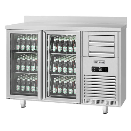 GGM Gastro Commercial Back Bar Bottle Cooler PREMIUM PLUS - SUPERCOOLER - 1475x700mm - with 2 Hinged Glass Doors, upstand & 6 drawers