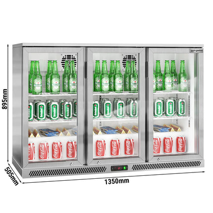 GGM Gastro Commercial Back Bar Cooler - 1350mm - 300L - with 3 glass hinged doors - Stainless steel