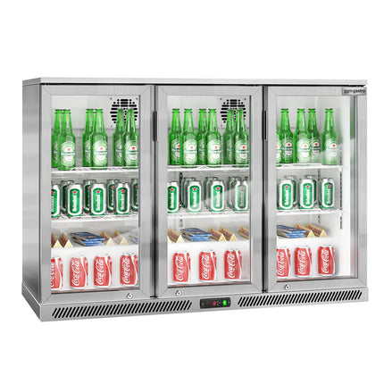 GGM Gastro Commercial Back Bar Cooler - 1350mm - 300L - with 3 glass hinged doors - Stainless steel