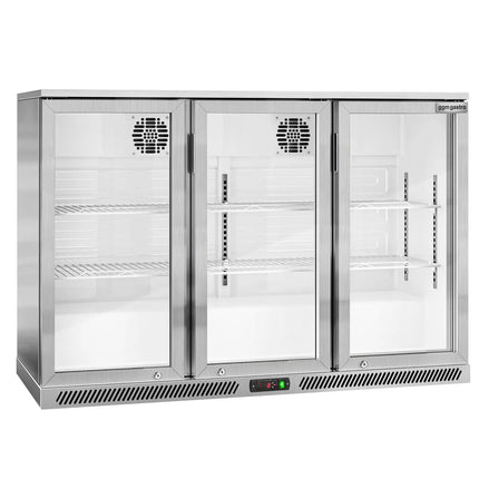 GGM Gastro Commercial Back Bar Cooler - 1350mm - 300L - with 3 glass hinged doors - Stainless steel