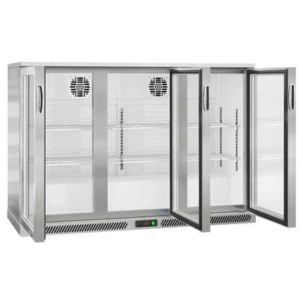 GGM Gastro Commercial Back Bar Cooler - 1350mm - 300L - with 3 glass hinged doors - Stainless steel