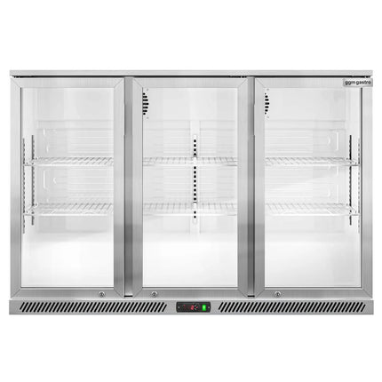 GGM Gastro Commercial Back Bar Cooler - 1350mm - 300L - with 3 glass hinged doors - Stainless steel