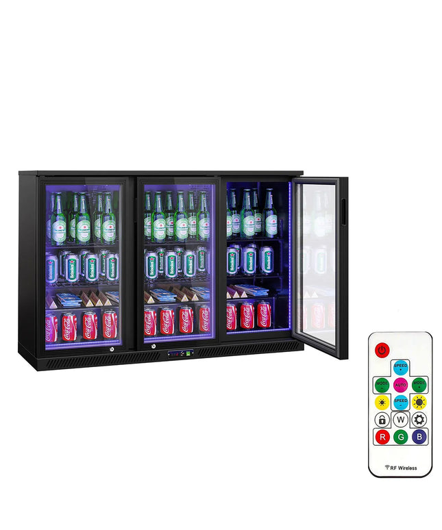 GGM Gastro Commercial Back Bar Cooler - 1350mm - 320L - with 3 glass hinged doors - Black