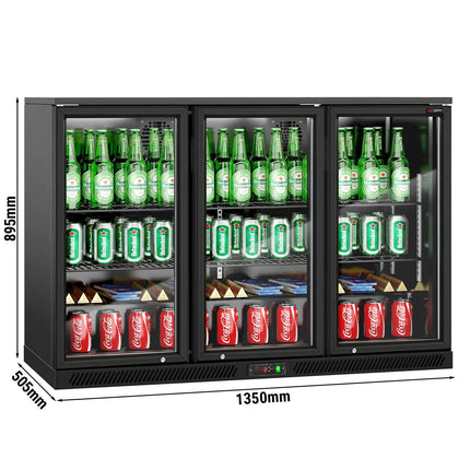 GGM Gastro Commercial Back Bar Cooler - 1350mm - 320L - with 3 glass hinged doors - Black