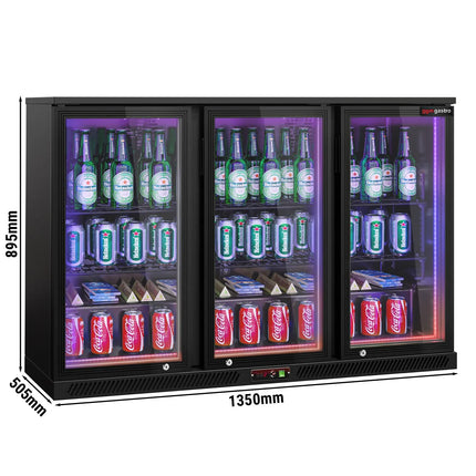 GGM Gastro Commercial Back Bar Cooler - 1350mm - 320L - with 3 glass hinged doors - Black