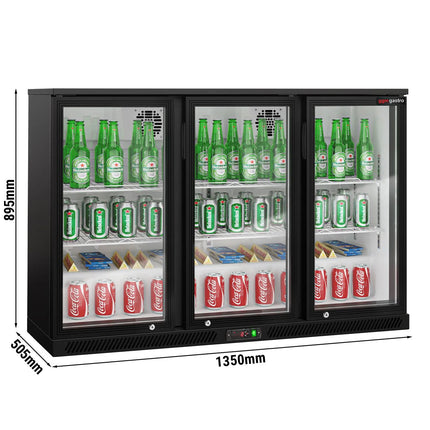 GGM Gastro Commercial Back Bar Cooler - 1350mm - 320L - with 3 glass hinged doors - Black - For UK