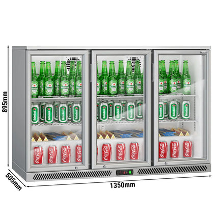 GGM Gastro Commercial Back Bar Cooler - 1350mm - 320L - with 3 glass hinged doors - Grey