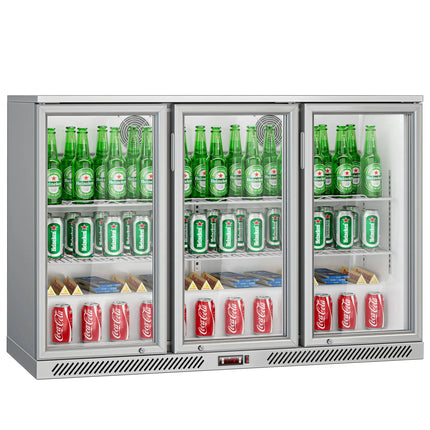 GGM Gastro Commercial Back Bar Cooler - 1350mm - 320L - with 3 glass hinged doors - Grey