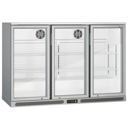 GGM Gastro Commercial Back Bar Cooler - 1350mm - 320L - with 3 glass hinged doors - Grey