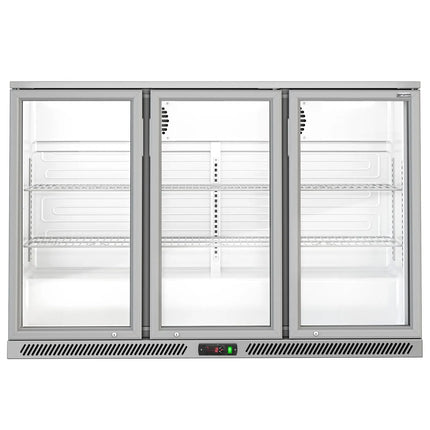 GGM Gastro Commercial Back Bar Cooler - 1350mm - 320L - with 3 glass hinged doors - Grey