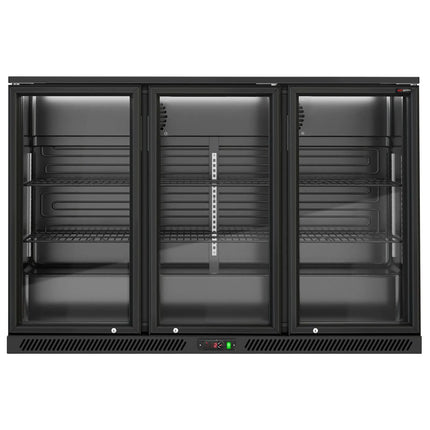 GGM Gastro Commercial Back Bar Cooler - 1350mm - 320L - with 3 glass hinged doors - Black