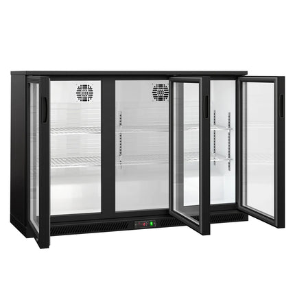 GGM Gastro Commercial Back Bar Cooler - 1350mm - 320L - with 3 glass hinged doors - Black
