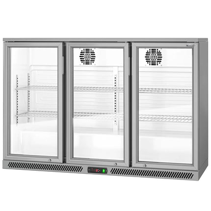 GGM Gastro Commercial Back Bar Cooler - 1350mm - 320L - with 3 glass hinged doors - Grey