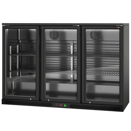 GGM Gastro Commercial Back Bar Cooler - 1350mm - 320L - with 3 glass hinged doors - Black