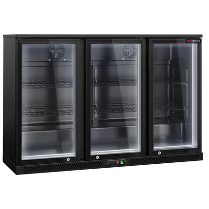 GGM Gastro Commercial Back Bar Cooler - 1350mm - 320L - with 3 glass hinged doors - Black
