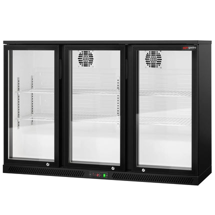 GGM Gastro Commercial Back Bar Cooler - 1350mm - 320L - with 3 glass hinged doors - Black
