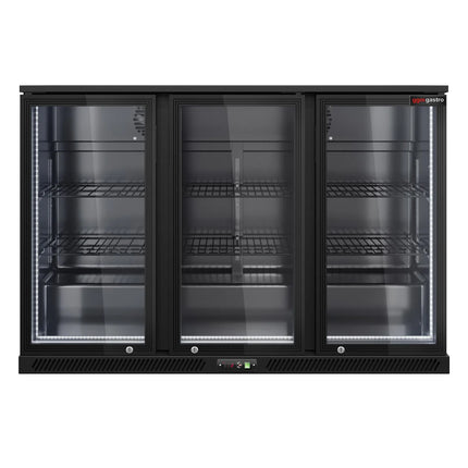 GGM Gastro Commercial Back Bar Cooler - 1350mm - 320L - with 3 glass hinged doors - Black